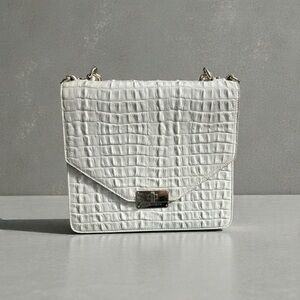 Brahmin Elegant White Crocodile-Embossed Shoulder Bag